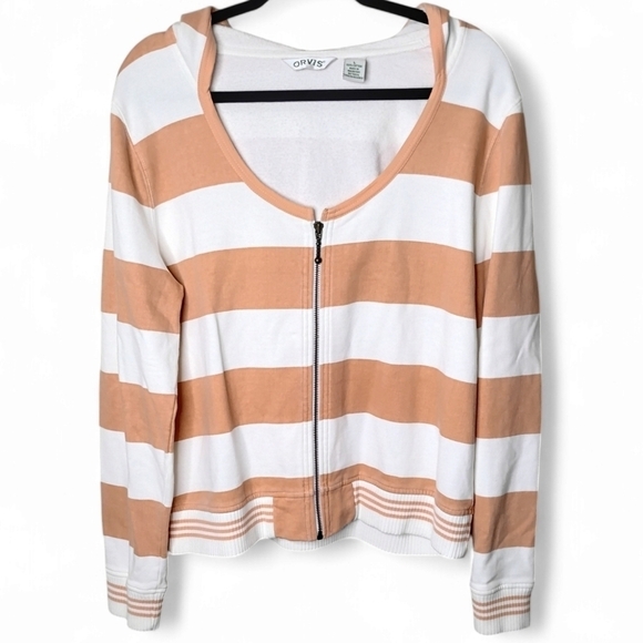 Orvis Tops - Orvis Striped Zip Hoodie L | Fall Layering Outdoor Sweatshirt